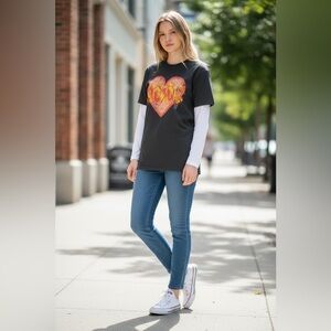 ACDC Vintage T-Shirt Medium Gray Heart Flame Fire Rock & Roll Perryscope